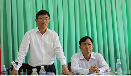 Ông Nguyễn Mạnh Thắng, Phó Tổng Cục trưởng Tổng cục Đường bộ Việt Nam phát biểu tại buổi làm việc với Sở GTVT tỉnh Tiền Giang về các vấn đề liên quan đến Trạm thu phí tuyến tránh TX. Cai Lậy vào sáng ngày 14-8 