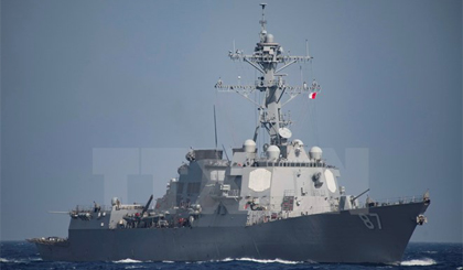 Tàu khu trục USS Mason (DDG 87) có tên lửa dẫn đường của hải quân Mỹ. Ảnh minh họa. Nguồn: EPA/TTXVN