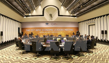 Chủ tịch nước Trần Đại Quang, Chủ tịch Hội nghị Cấp cao APEC lần thứ 25 chủ trì phiên họp. Nguồn: TTXVN