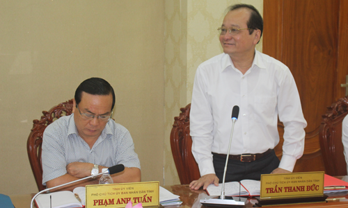 Phó Chủ tịch UBND tỉnh Trần Thanh Đức phát biểu tại phiên họp.