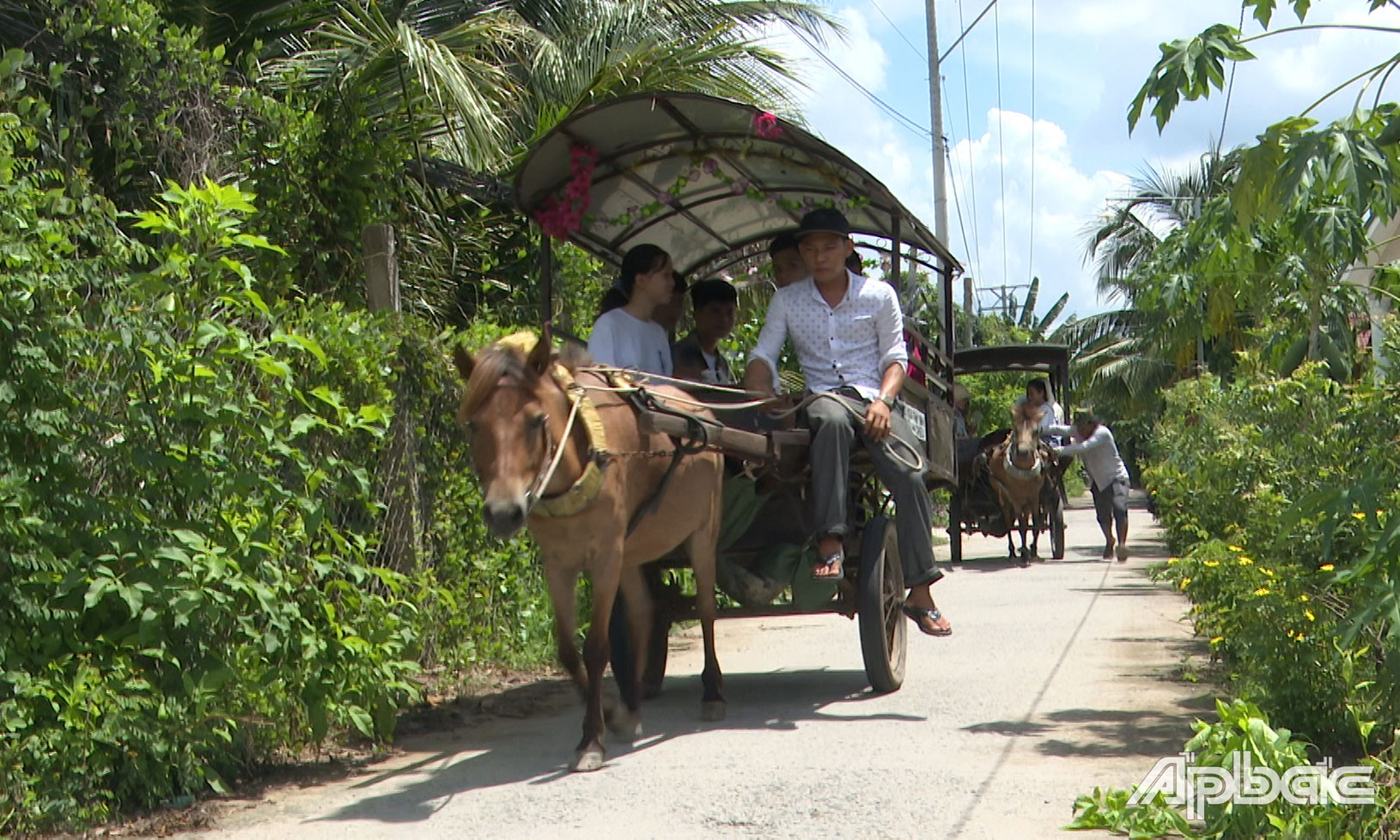 Khách du lịch tham quan cù lao Thới Sơn.
