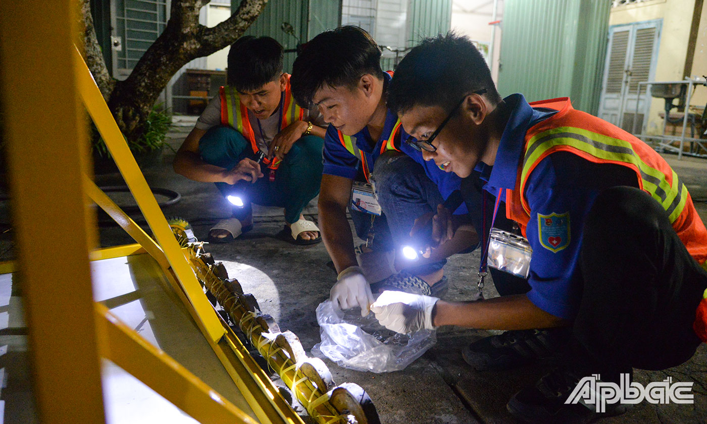 Kết thúc lộ trình hút đinh, các bạn trở về lấy đinh và các vật nhọn bằng kim loại đã hút được.