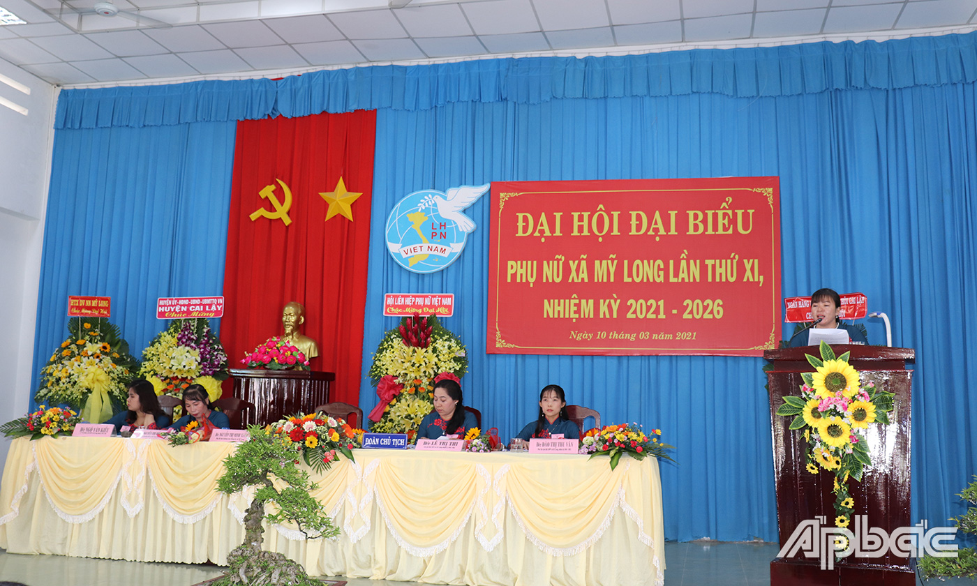 Quang cảnh đại hội Đại biểu Phụ nữ xã Mỹ Long lần thứ XI, nhiệm kỳ 2021 - 2026.
