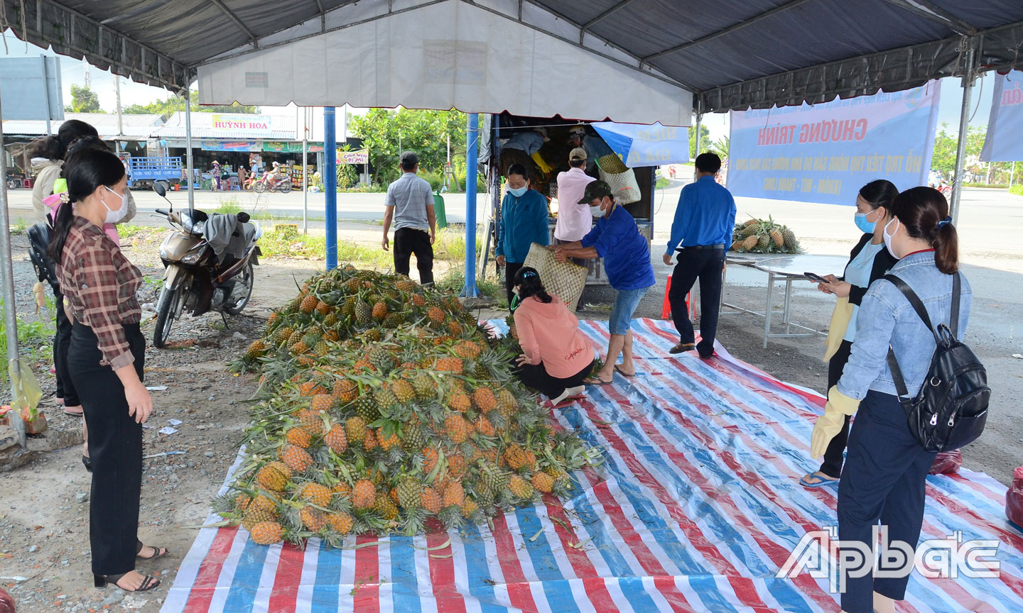 Điểm bán nông sản hỗ trợ nông dân tiêu thụ sản phẩm tại huyện Tân Phước.