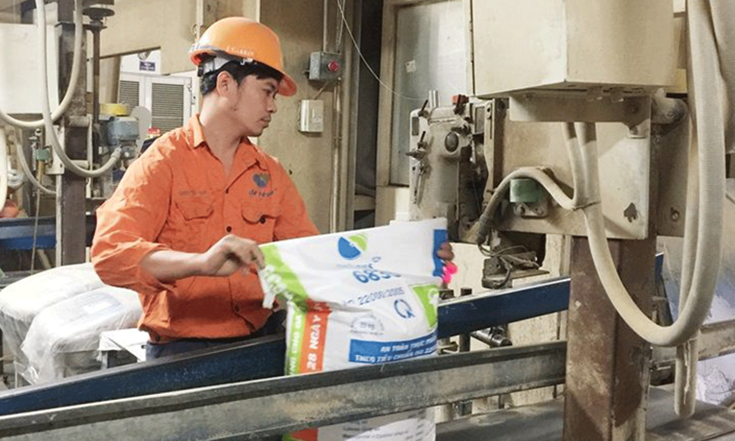 Đóng gói sản phẩm tại nhà máy sản xuất thức ăn chăn nuôi của Công ty De Heus.