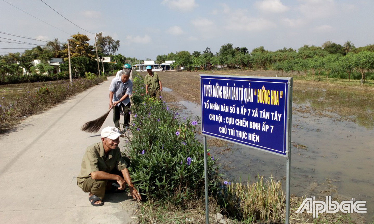 Chi hội CCB ấp 7, xã Tân Tây tham gia dọn vệ sinh “Tuyến đường hoa nhân dân tự quản”.