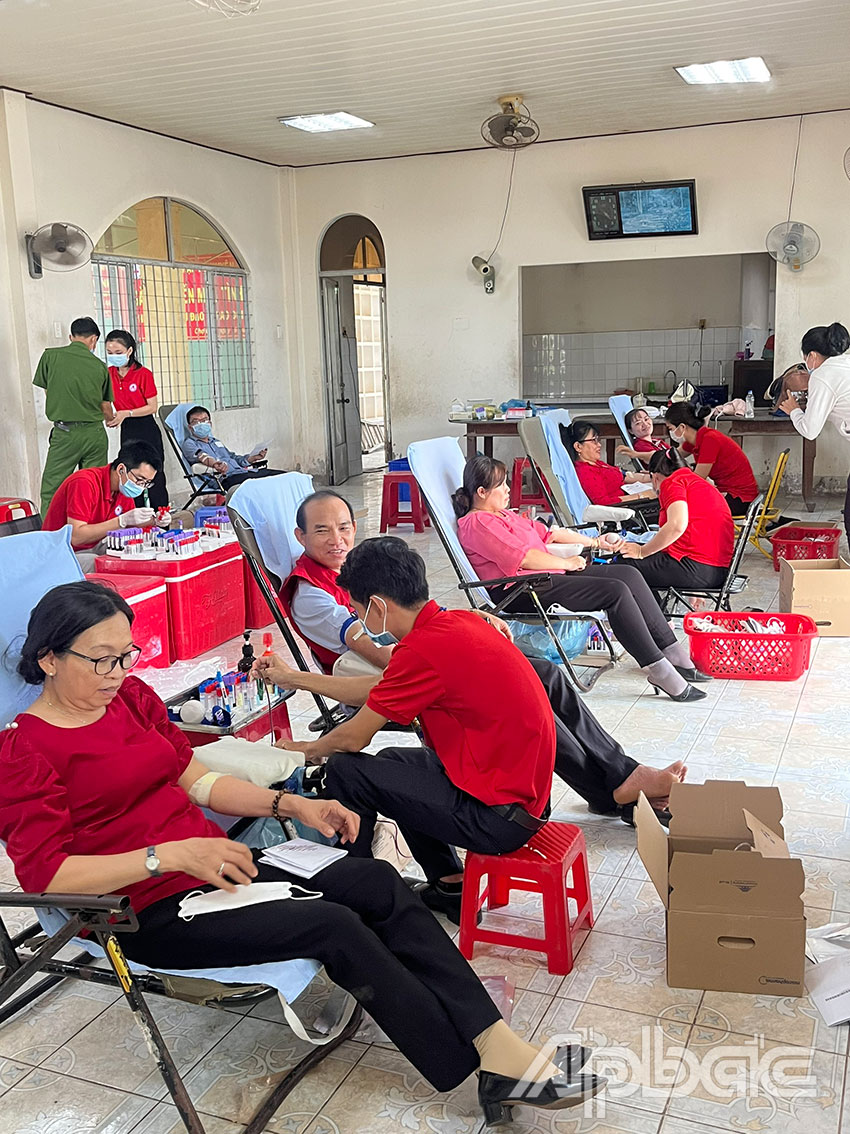 Cán bộ, đoàn viên thanh niên huyện Chợ Gạo hăng hái tham gia HMTN. Ảnh: NGỌC TRUNG