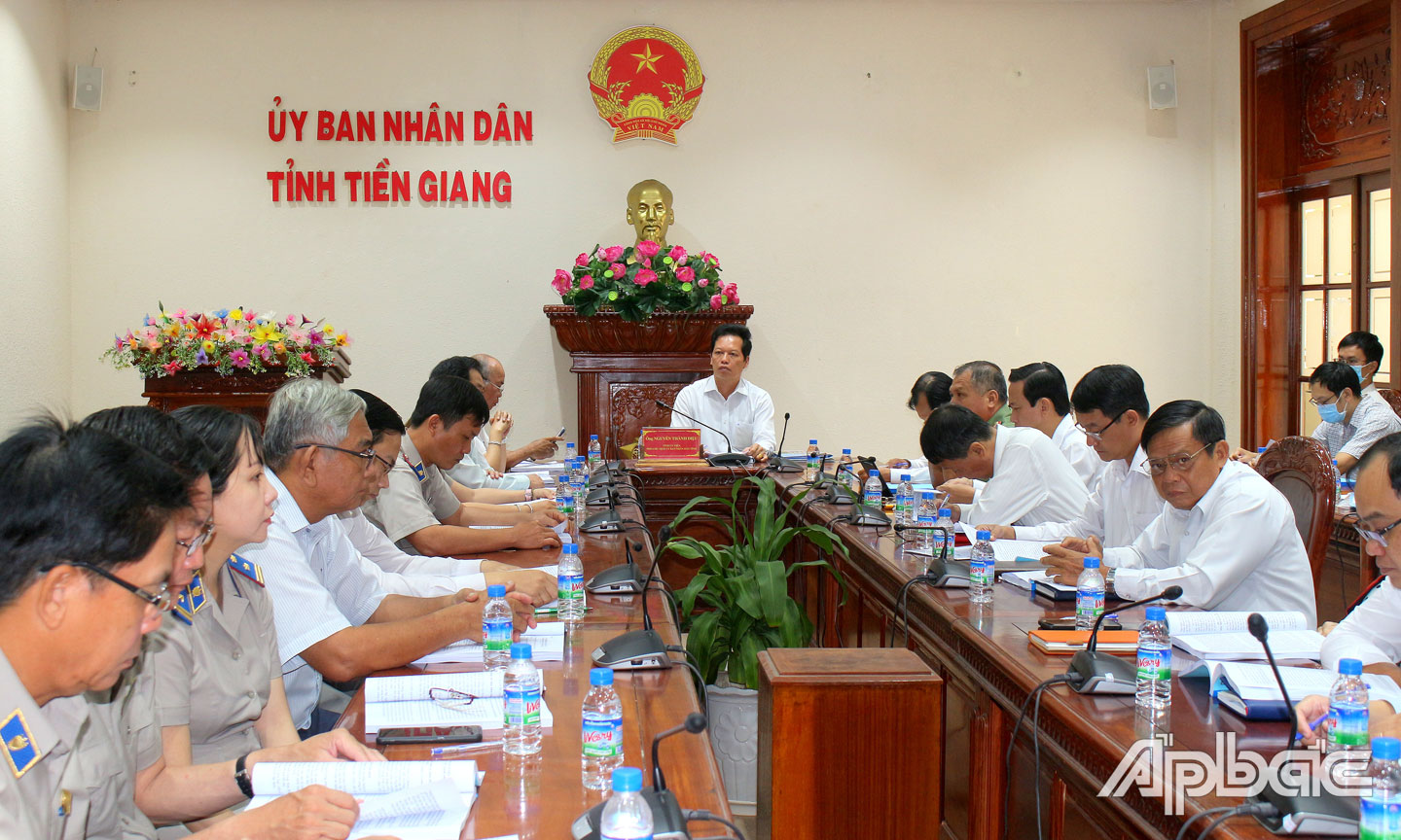 Quang cảnh hội nghị tại điểm cầu tỉnh Tiền Giang.