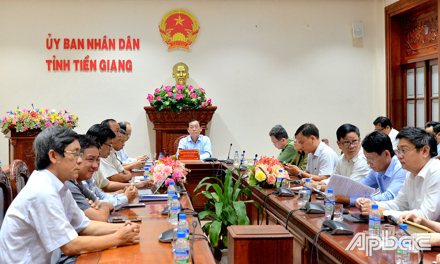 Quang cảnh hội nghị tại điểm cầu tỉnh Tiền Giang.
