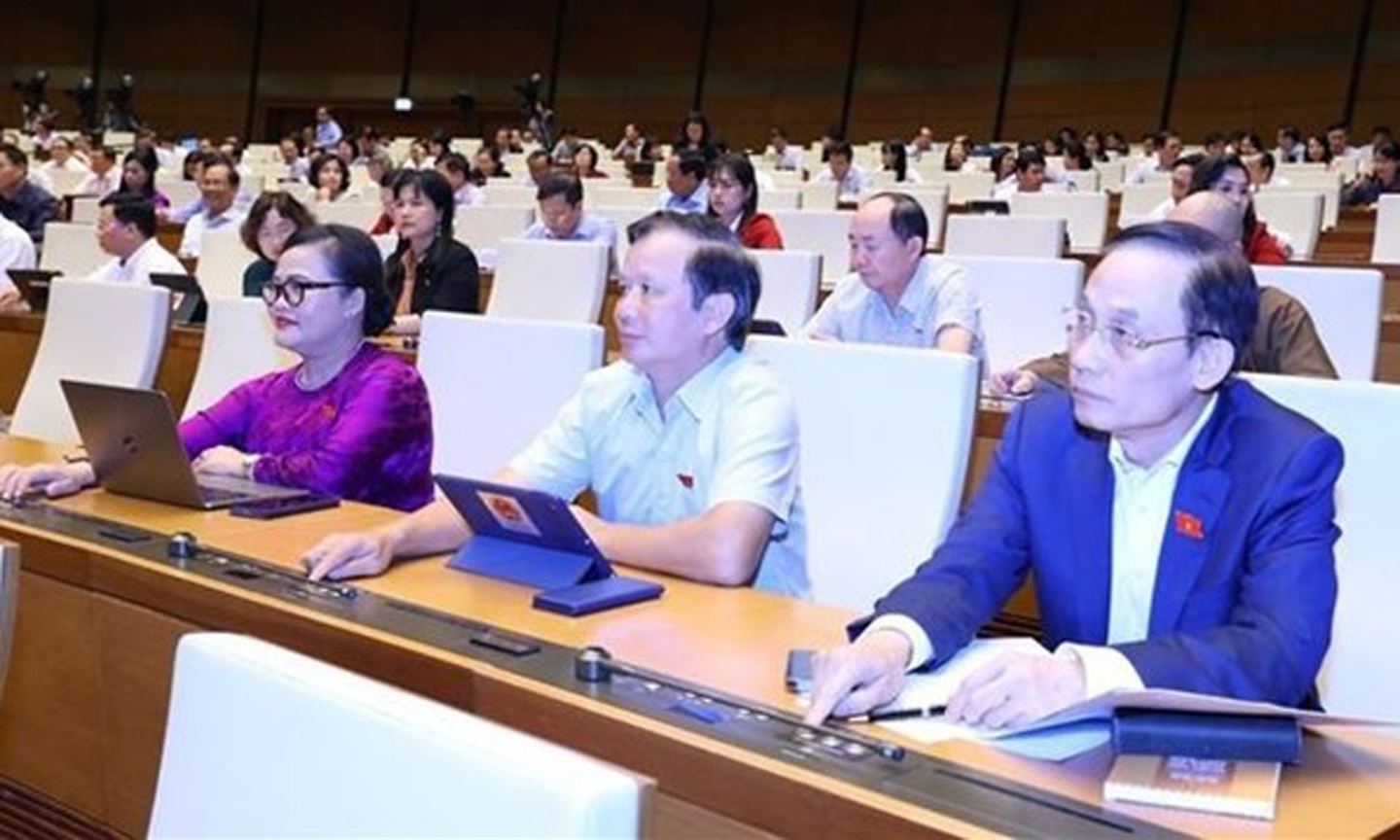 NA deputies press bottons to vote the resolution. (Photo: VNA).