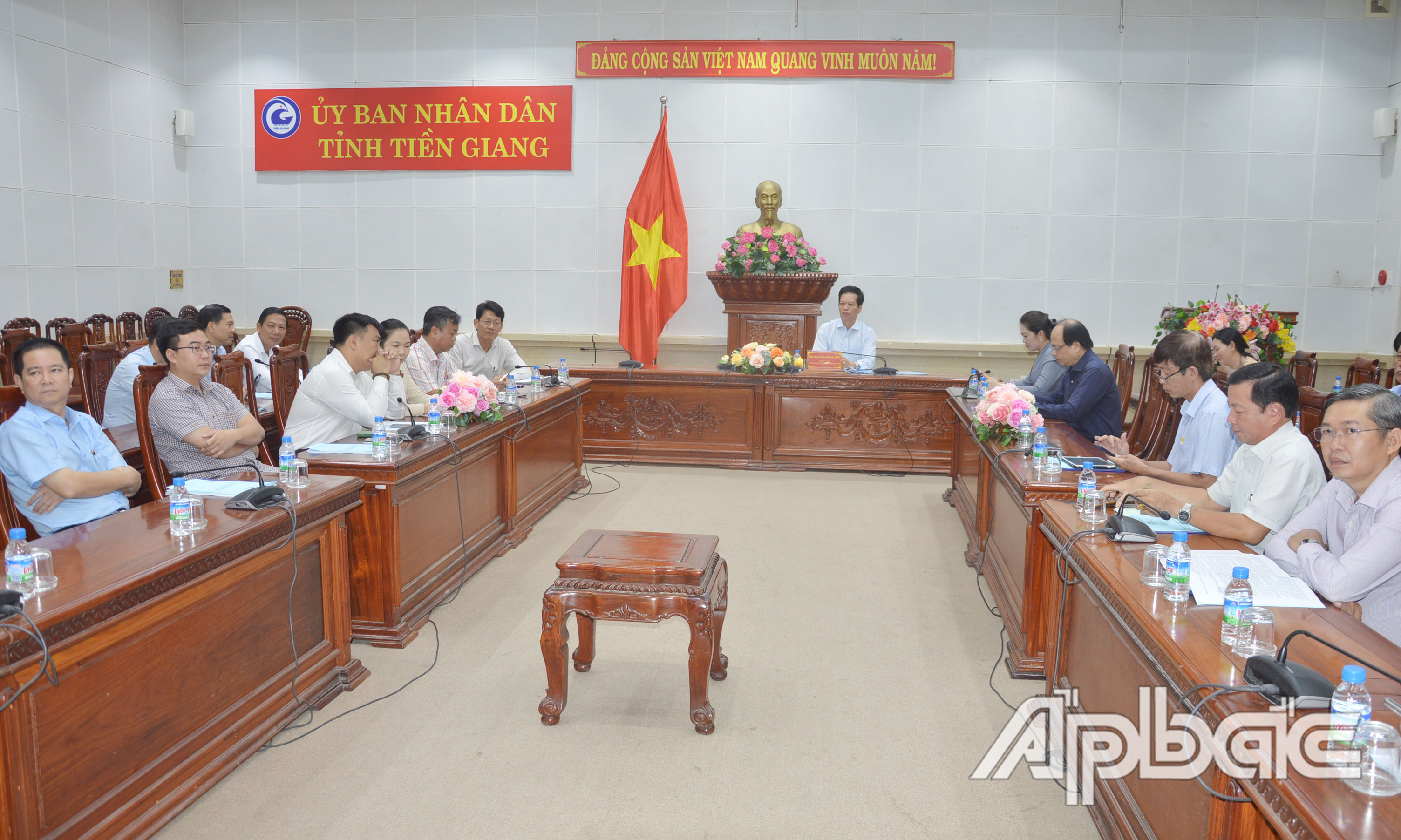Quang cảnh hội nghị tại điểm cầu Tiền Giang.