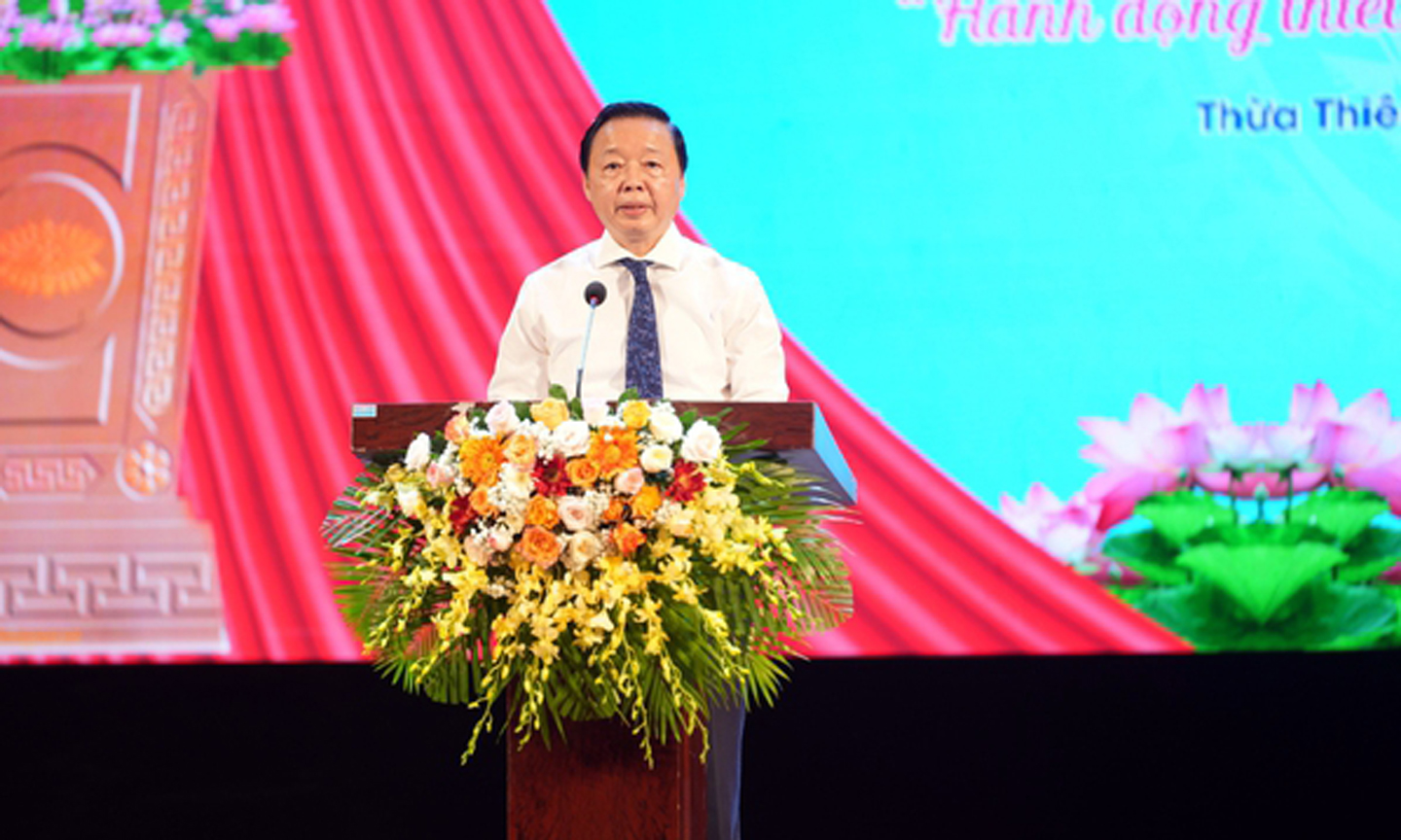 Phó Thủ tướng Trần Hồng Hà phát biểu tại lễ phát động Tháng hành động vì trẻ em năm 2024, sáng 1/6 tại tỉnh Thừa Thiên Huế - Ảnh: VGP/Đức Tuân