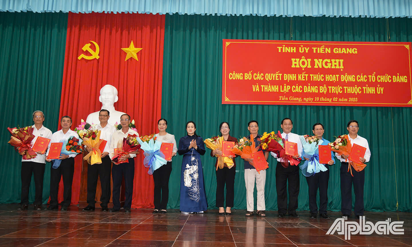 Đồng chí Nguyễn Hải Trâm, Phó Bí thư Thường trực Tỉnh ủy trao quyết định kết thúc hoạt động của các đảng đoàn và Ban cán sự Đảng