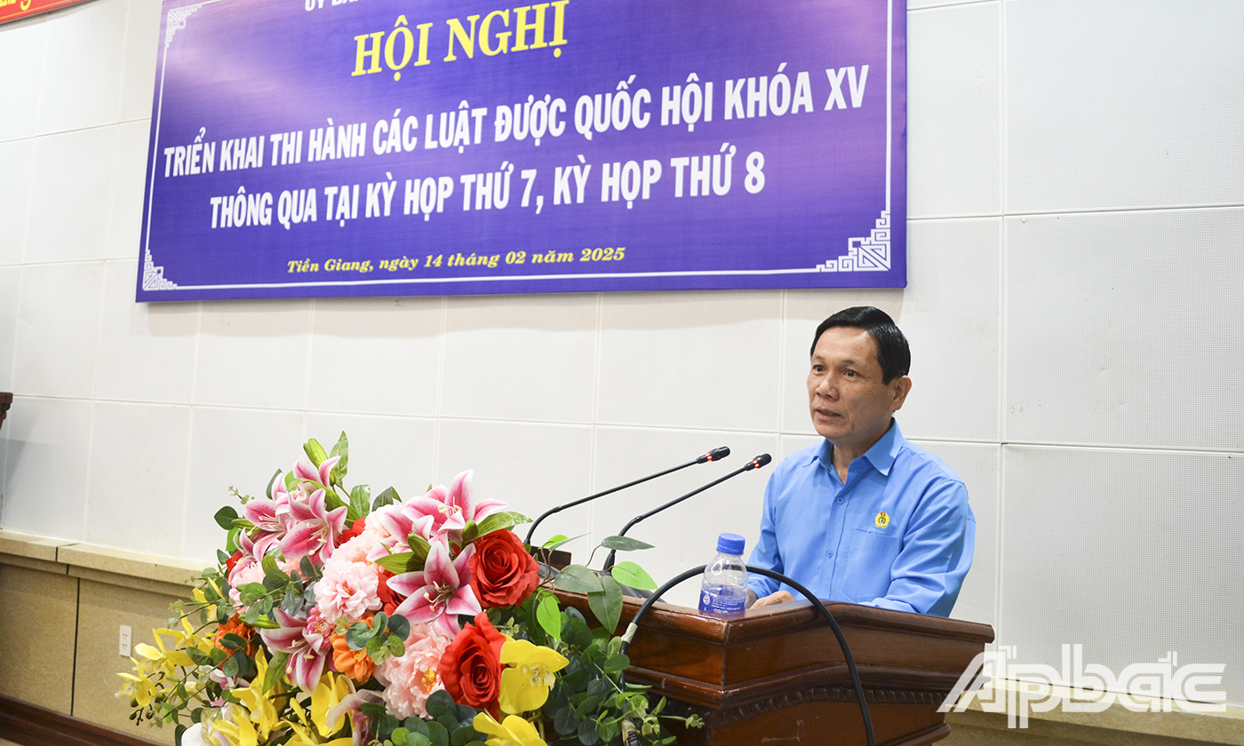 Đại diện lãnh đạo Liên đoàn Lao động tỉnh triển khai Luật Công đoàn.