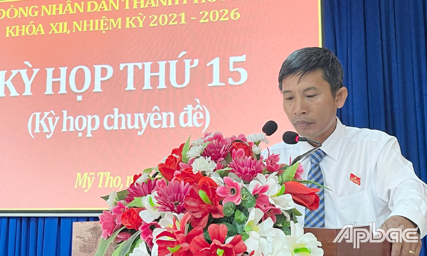 Ông Trịnh Văn Lợi – Phó Bí thư Thường trực Thành ủy, Chủ tịch HĐND TP. Mỹ Tho phát biểu kết luận kỳ họp.