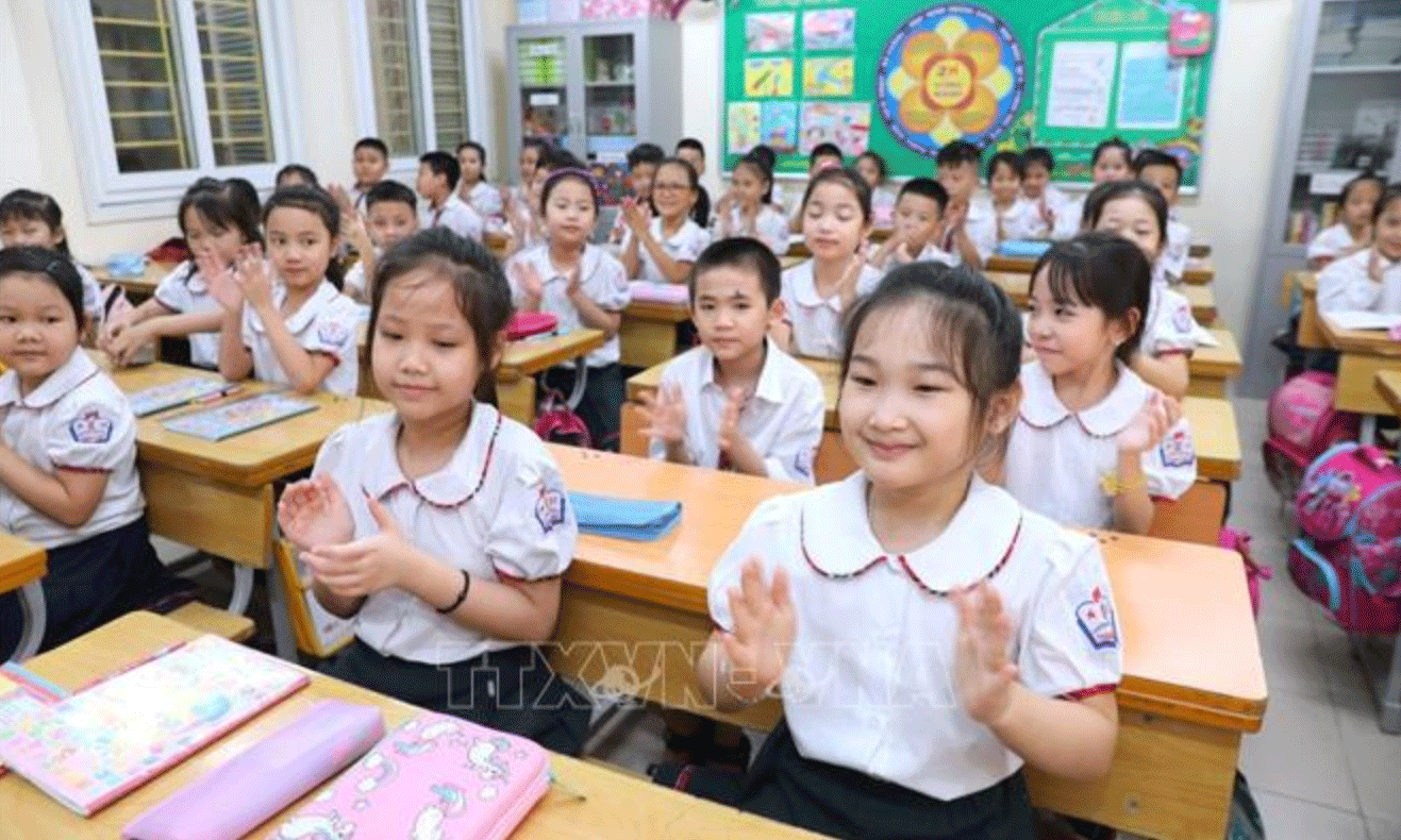 Học sinh Trường Tiểu học Thăng Long, quận Hoàn Kiếm, Hà Nội. Ảnh: Thành Đạt/TTXVN