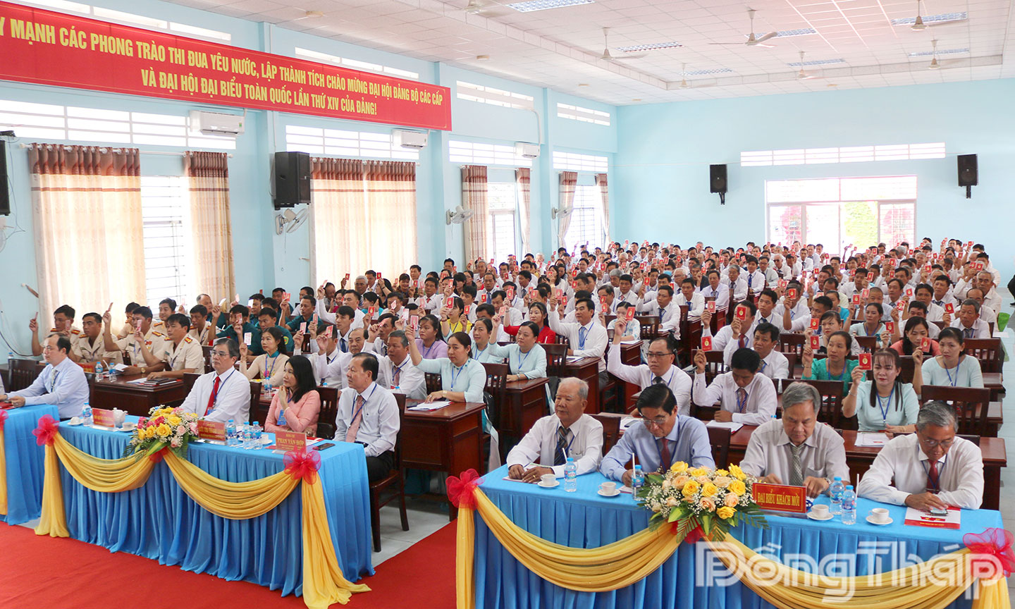 Đảng viên biểu quyết thông qua Nghị quyết Đại hội.