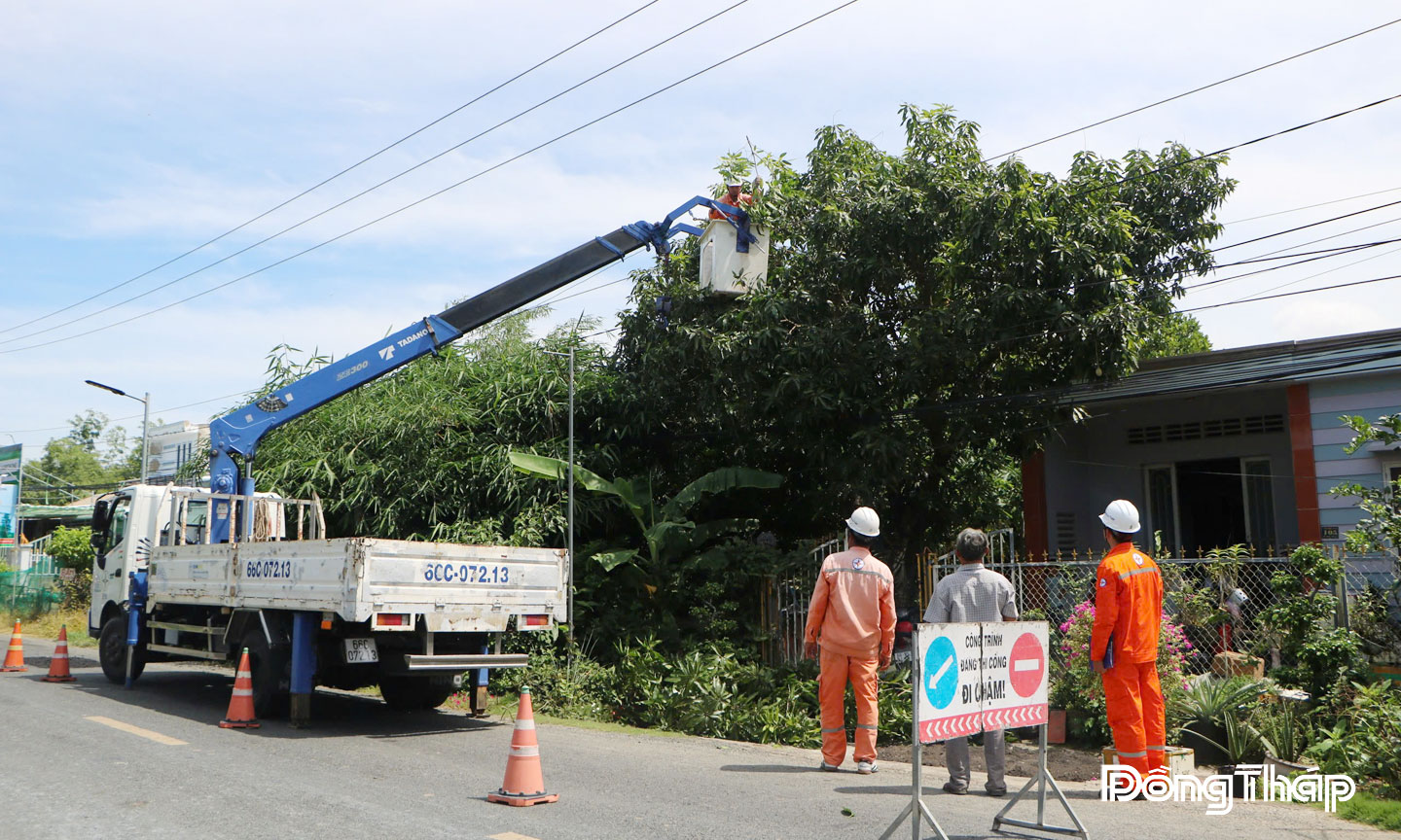 Nhân viên điện lực phát quang hành lang tuyến đảm bảo cấp điện dịp Lễ 2-9.                                                                    Ảnh: PCĐT