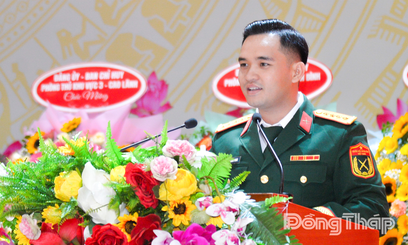 Đại úy Huỳnh Thanh Phong, Trợ lý Tổ chức, Phòng Chính trị, Bộ Chỉ huy quân sự tỉnh đại diện tuổi trẻ LLVT tỉnh phát biểu hứa hẹn.