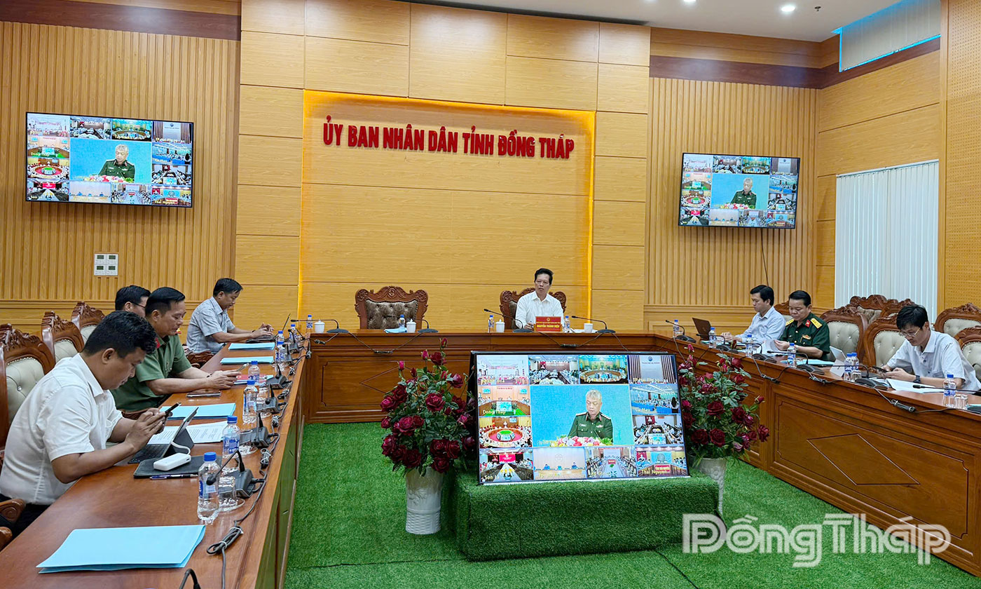 Quang cảnh hội nghị tại điểm cầu tỉnh Đồng Tháp.