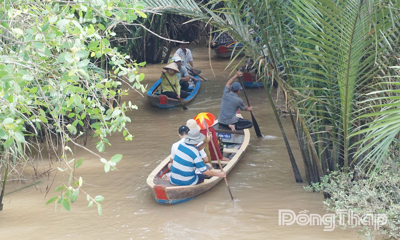 Du khách trải nghiệm đi đò chèo.