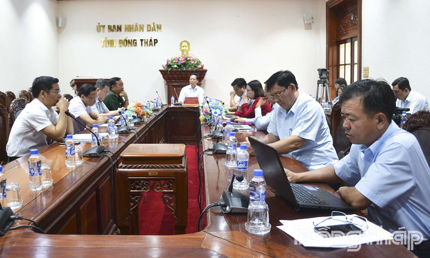 Quang cảnh hội nghị tại điểm cầu tỉnh Đồng Tháp.