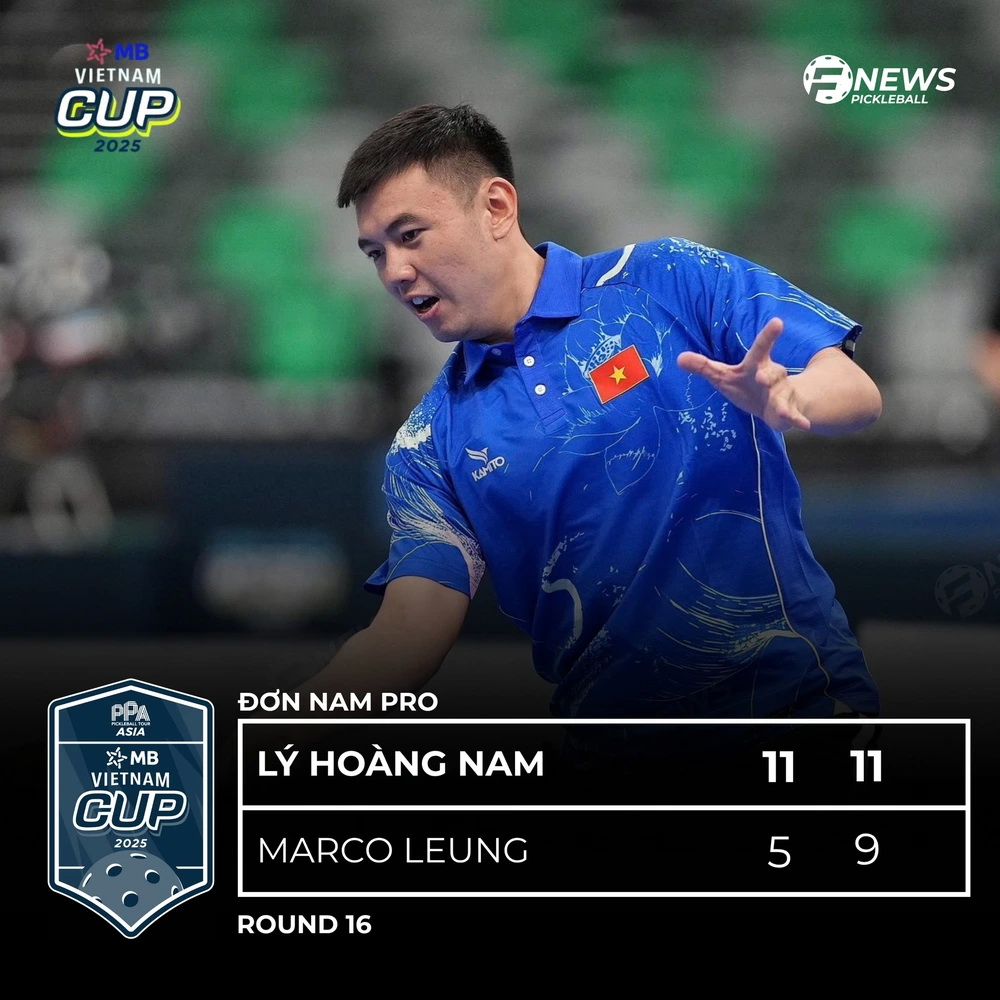 Lý Hoàng Nam cũng không gặp nhiều khó khăn để đánh bại Marco Leung đến từ Macau- Ảnh FNews Pickleball.