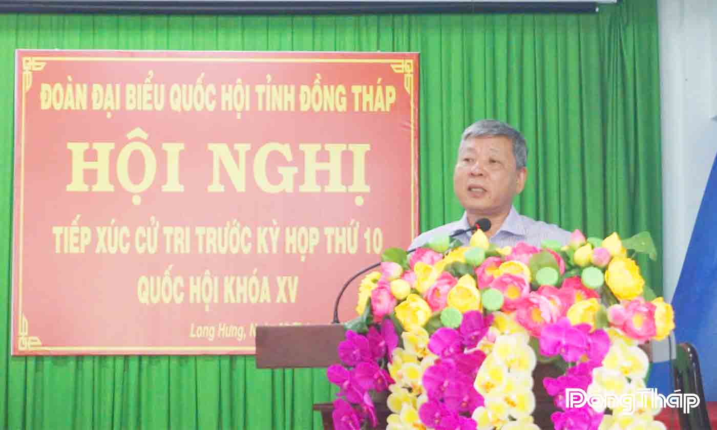 Đại biểu Nguyễn Hoàng Mai phát biểu tại buổi tiếp xúc.