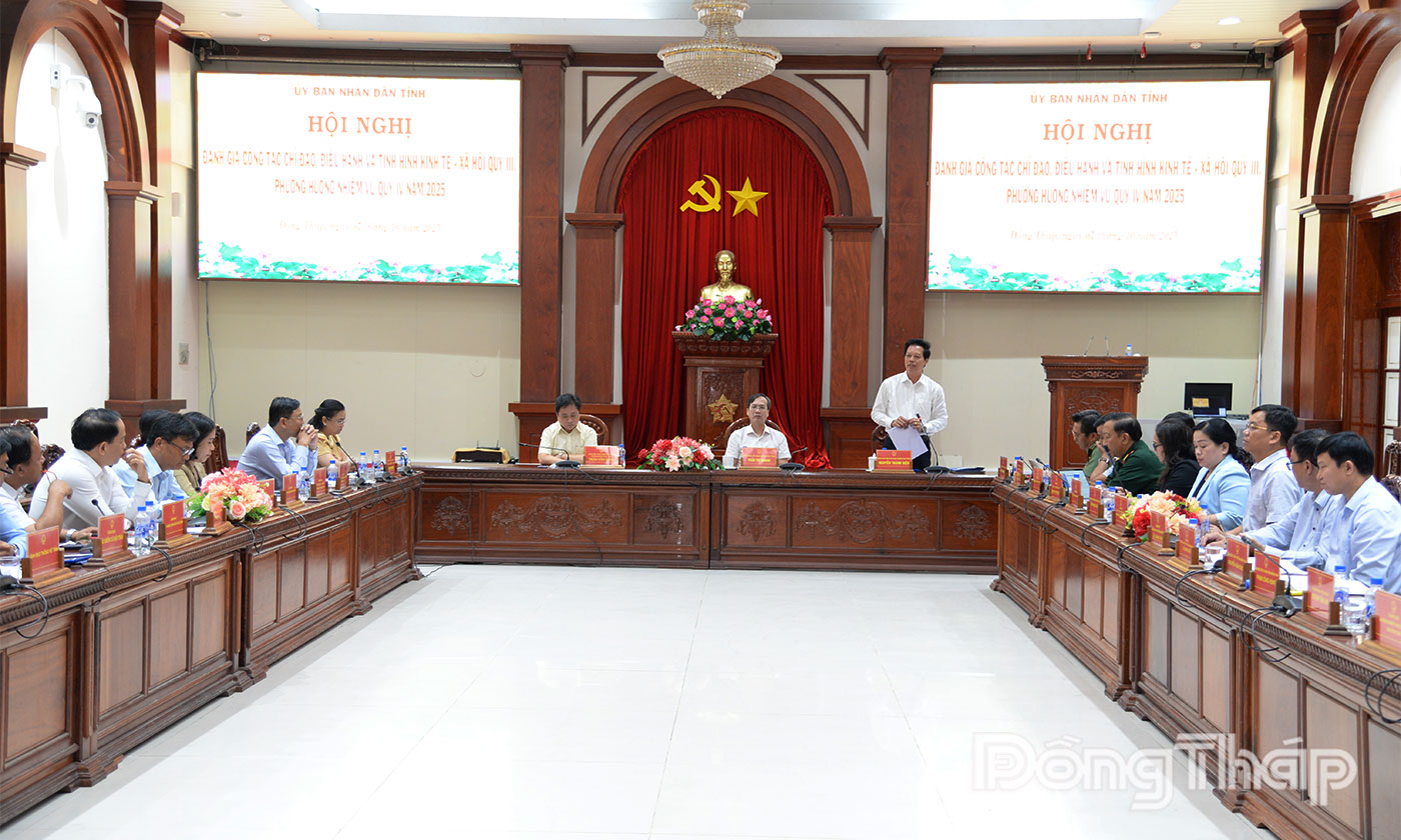 Phó Chủ tịch UBND tỉnh Đồng Tháp Nguyễn Thành Diệu phát biểu tại hội nghị.