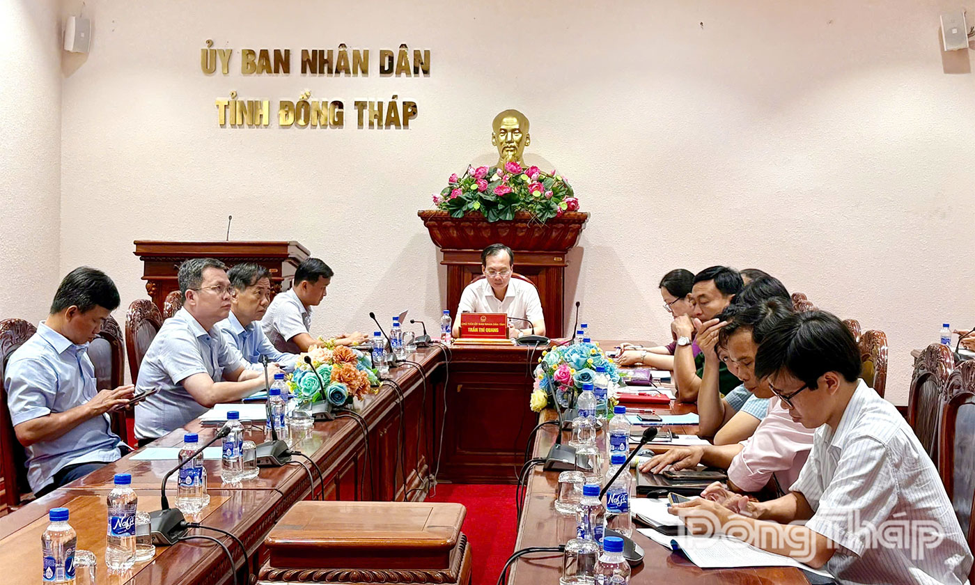 Quang cảnh hội nghị tại điểm cầu tỉnh Đồng Tháp.
