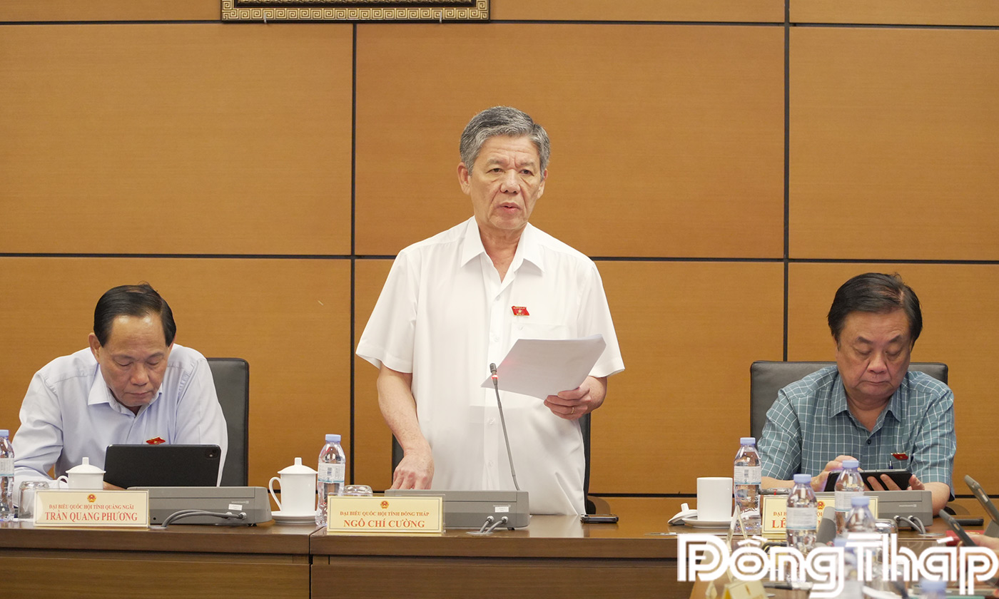 Đại biểu Ngô Chí Cường, Ủy viên Ban chấp hành Trung ương Đảng, Bí thư Tỉnh ủy, Trưởng Đoàn Đại biểu Quốc hội tỉnh Đồng Tháp điều hành phiên thảo luận