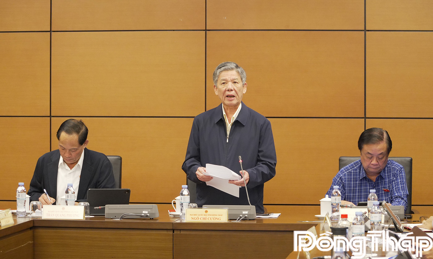 Đại biểu Ngô Chí Cường, Ủy viên Ban Chấp hành Trung ương Đảng, Bí thư Tỉnh ủy, Trưởng Đoàn Đại biểu Quốc hội tỉnh Đồng Tháp điều hành phiên thảo luận.