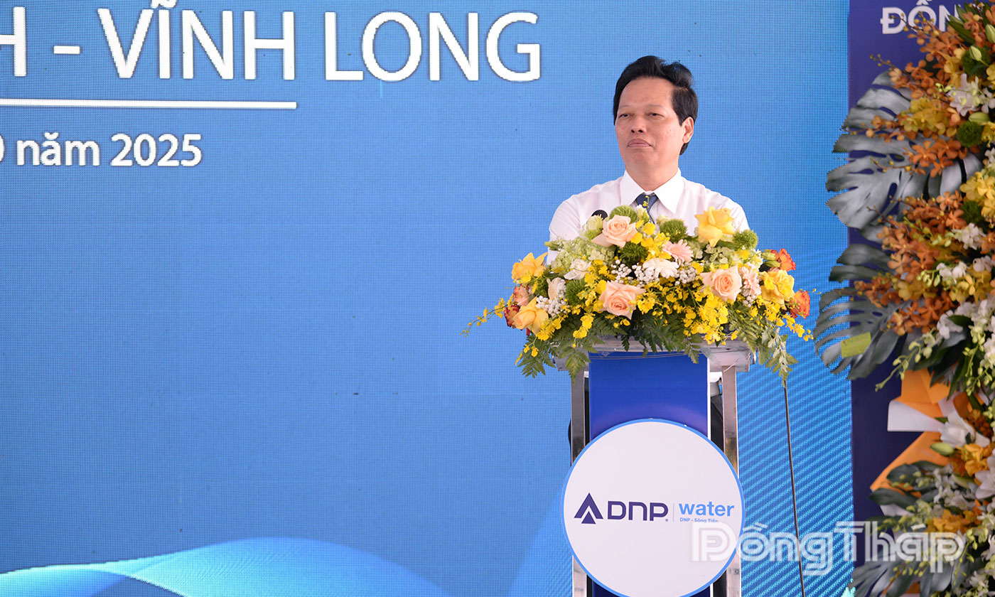 Khởi công Dự án Nhà máy nước thô liên vùng tỉnh Đồng Tháp - Tây Ninh - Vĩnh Long Đồng chí Nguyễn Thành Diệu phát biểu tại Lễ khởi công.