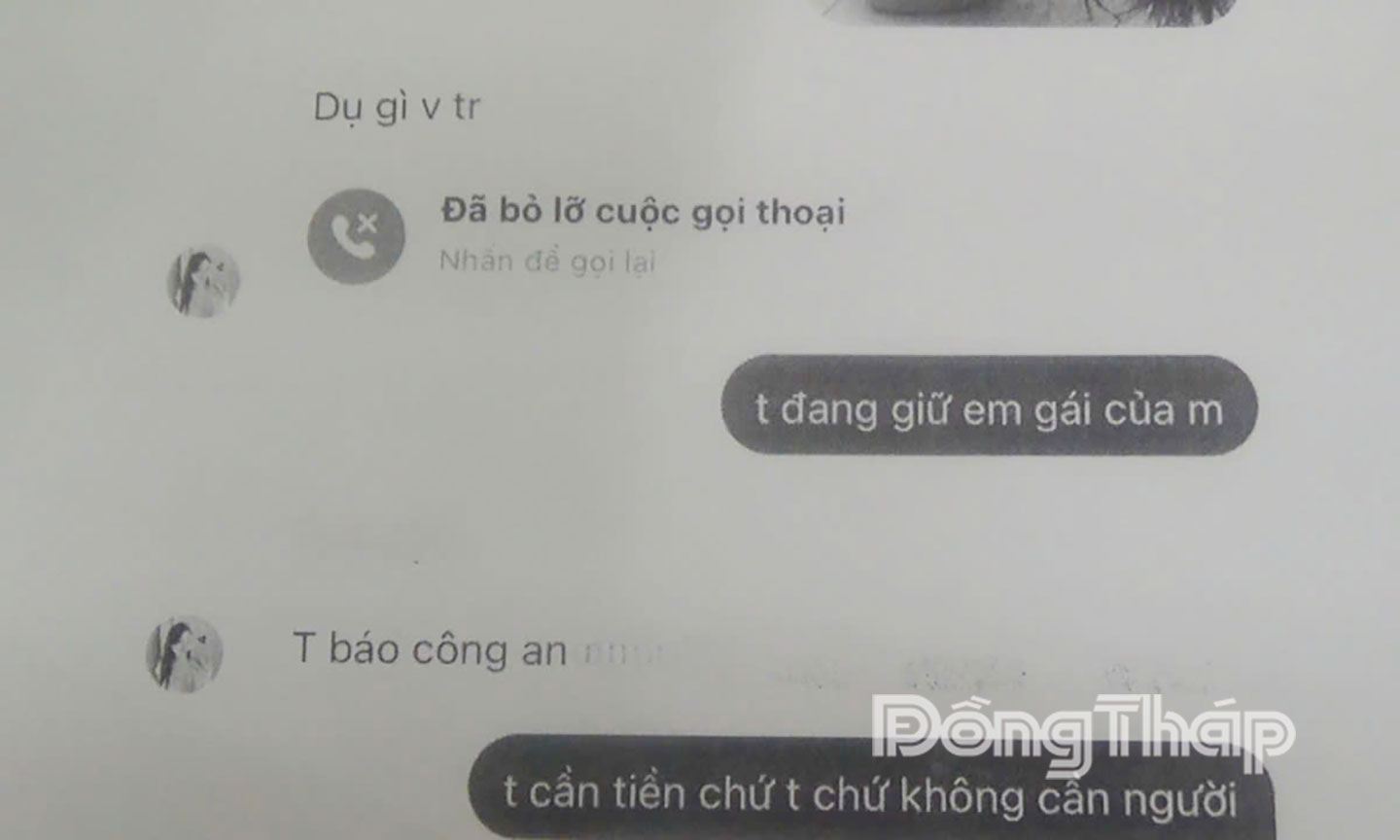 Tin nhắn đối tượng gởi đến người thân.