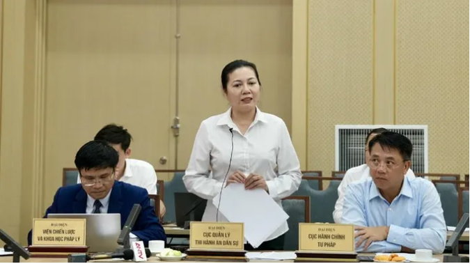 Phó Cục trưởng Cục Quản lý Thi hành án dân sự Trần Thị Phương Hoa thông tin tại cuộc họp báo.