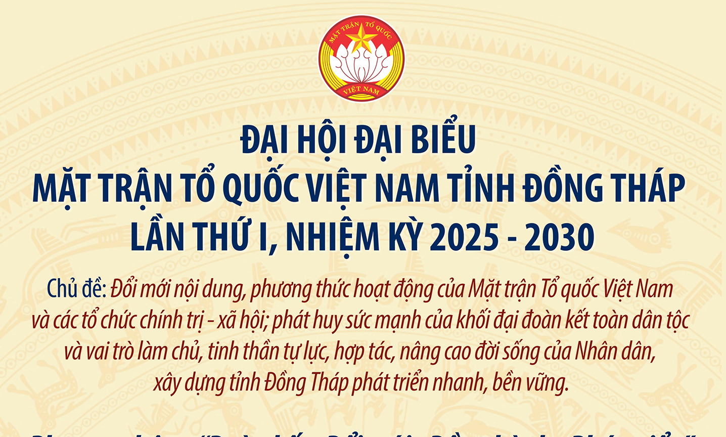 [Infograhic] Đại hội đại biểu Mặt trận Tổ quốc Việt Nam tỉnh Đồng Tháp lần thứ I, nhiệm kỳ 2025 - 2030