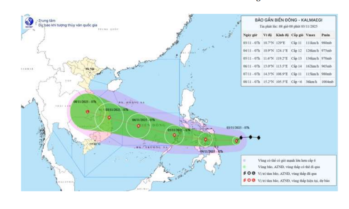 Bản đồ dự bão cường độ và vị trí bão lúc 8 giờ, ngày 3-11.