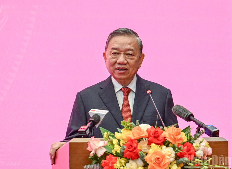 Tổng Bí thư Tô Lâm phát biểu tại buổi lễ. Ảnh: DUY LINH