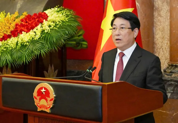 Chủ tịch nước Lương Cường phát biểu tại buổi lễ. Ảnh: VIẾT CHUNG