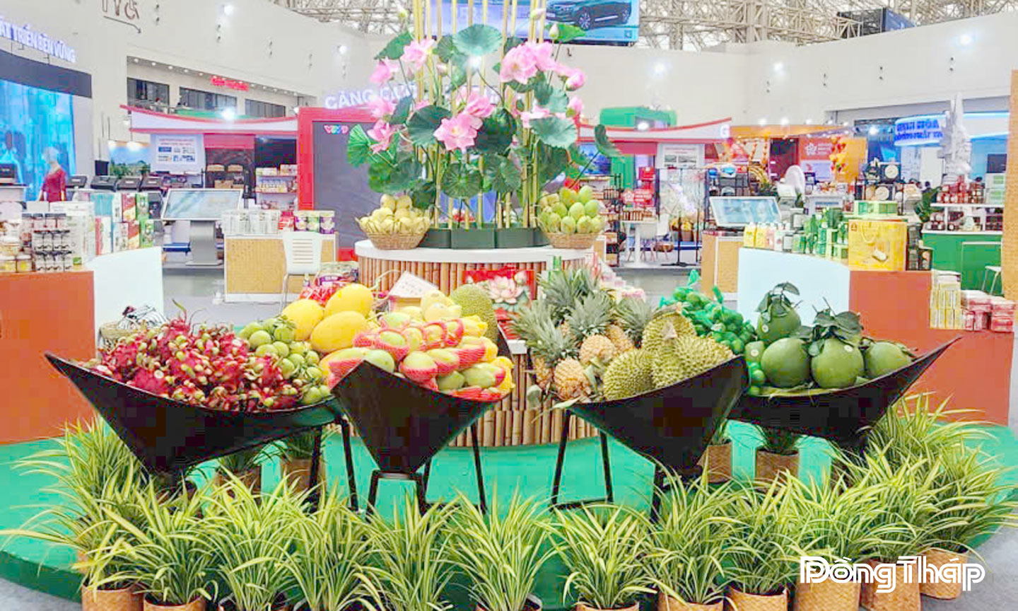 Các sản phẩm OCOP và đặc trưng của tỉnh Đồng Tháp được trưng bày tại Hội chợ Mùa Thu lần thứ nhất năm 2025.