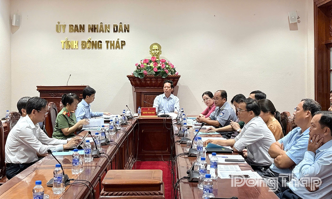Quang cảnh hội nghị tại điểm cầu tỉnh Đồng Tháp.