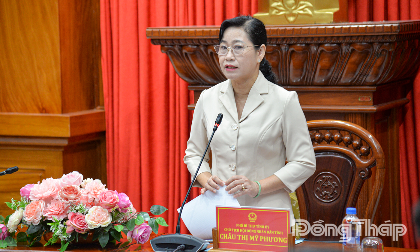 Đồng chí Châu Thị Mỹ Phương phát biểu tại phiên họp thứ nhất.