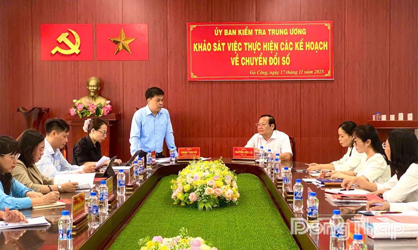 Đồng chí Phạm Thái Hà phát biểu tại buổi làm việc.