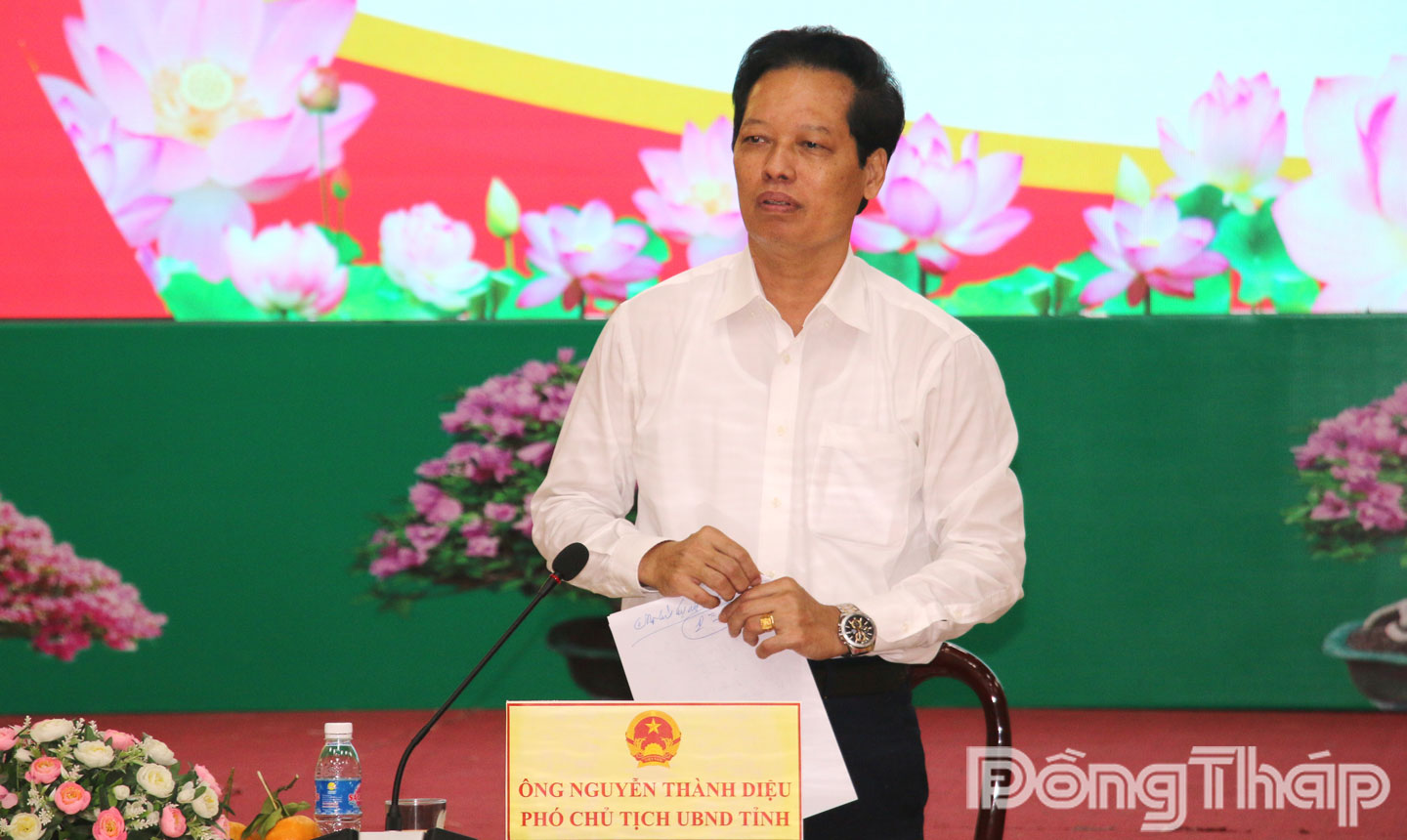 Đồng chí Nguyễn Thành Diệu, Tỉnh ủy viên, Phó Chủ tịch UBND tỉnh Đồng Tháp phát biểu kết luận tại buổi làm việc.