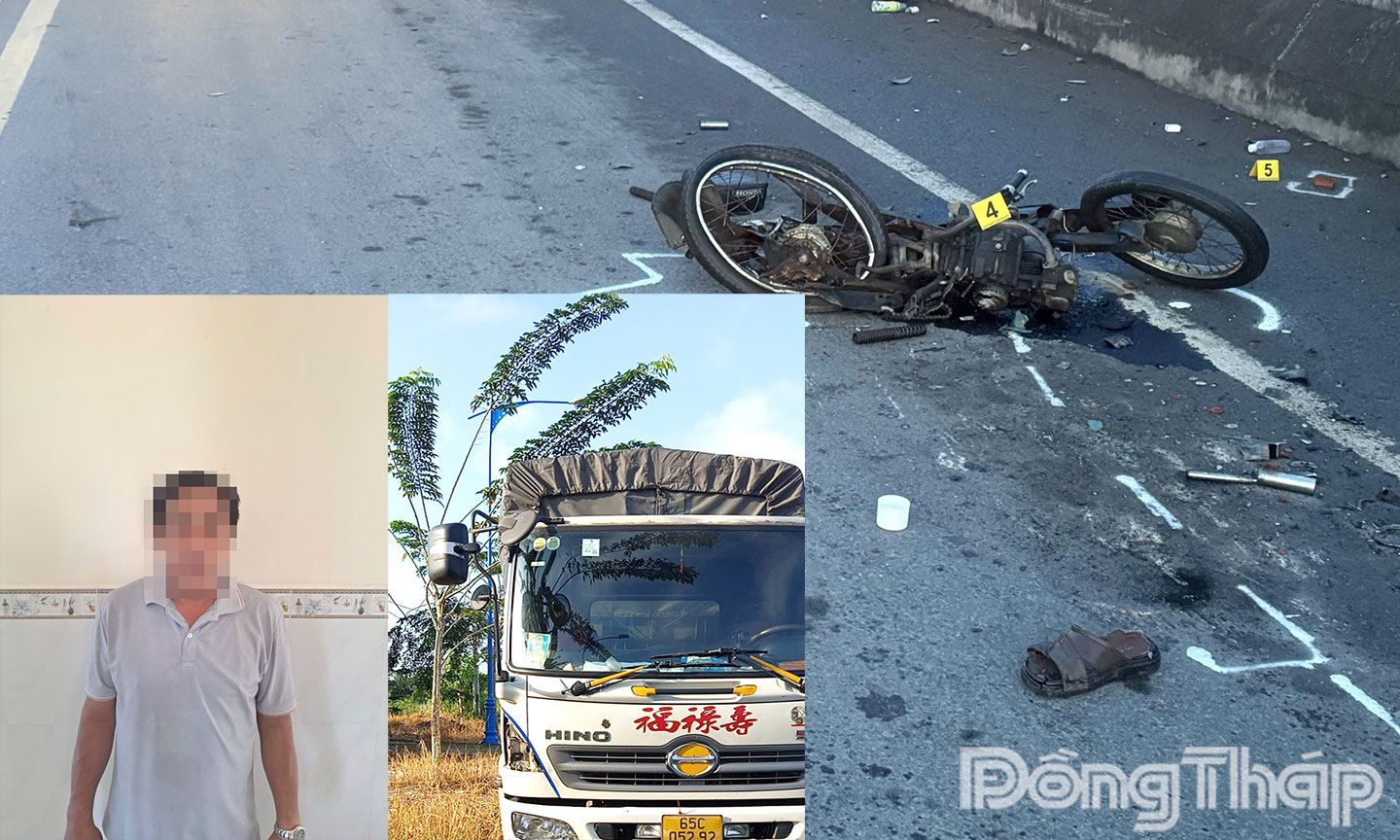 Tài xế và hiện trường vụ tai nạn.